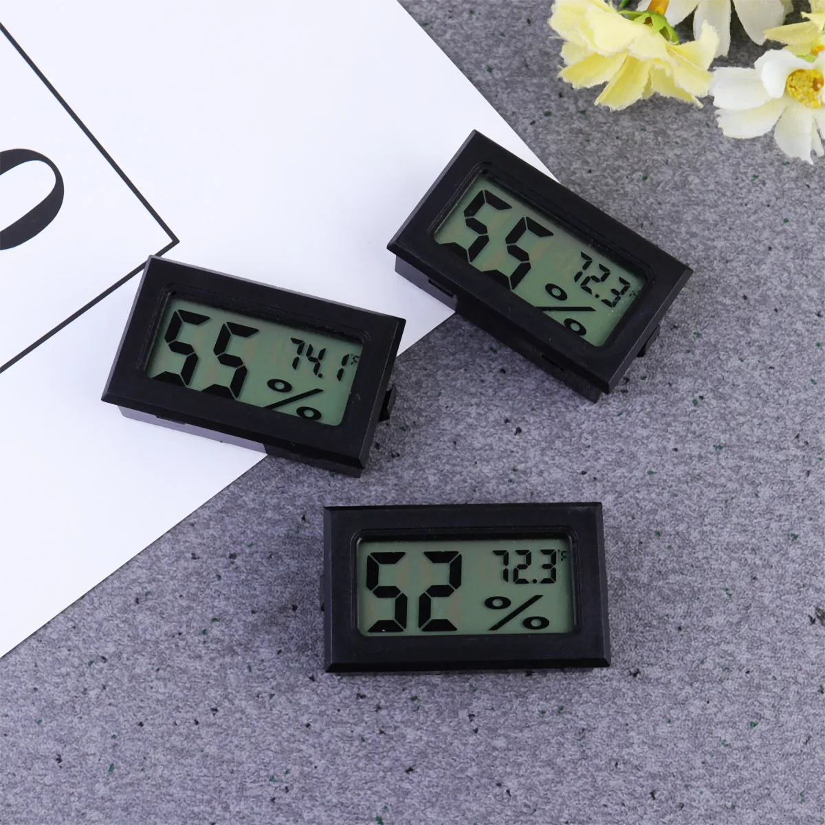3pcs Digital Hygrometer Plastic Temperature Humidity Meter Large Display Low Power Durable Smooth Surface Indoor Outdoor Black