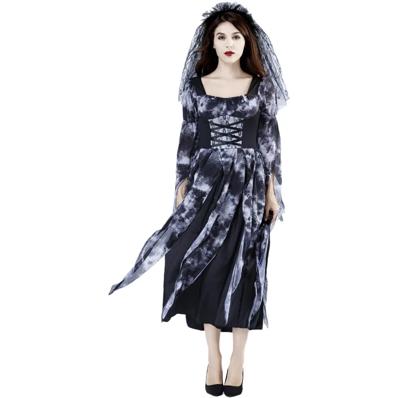 

Halloween Dark Evil Crow Dress Women Cosplay Ghost Bride Costume Witch Vampire Irregular Costume Carnival Horror Party Uniform