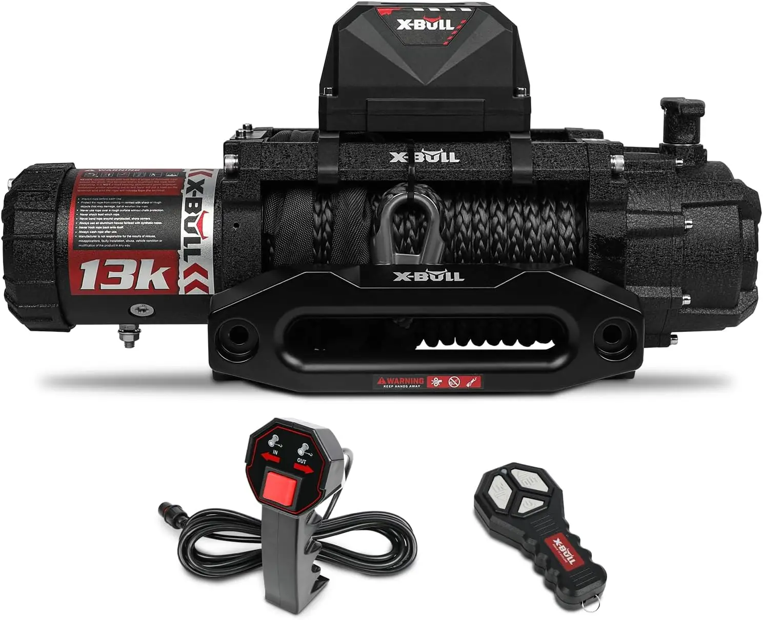 

Electric Winch 13000 lb Load Capacity with 79ft Synthetic Rope and Hawse Fairlead 12V IP68 Waterproof Wired and Wireless