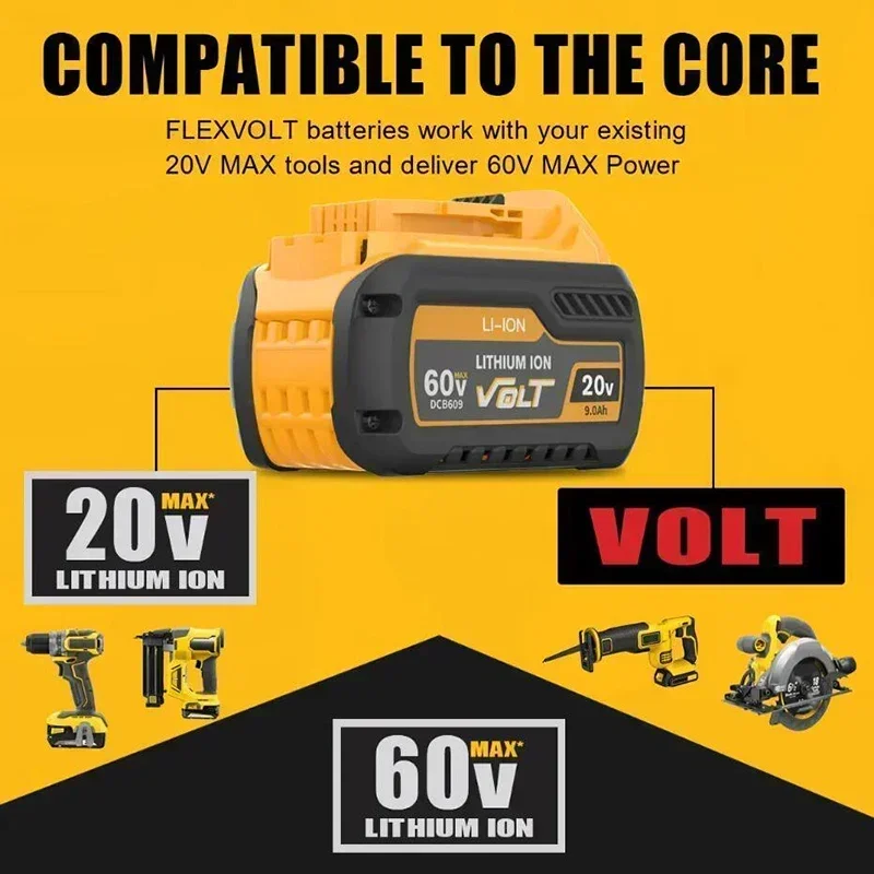 For Dewalt 60V 12000mAh DCB609 Battery Replacement Li-ion Battery DCB200 DCB606 DCB205 DCB206 DCB209 DCB182 Power Tool Battery