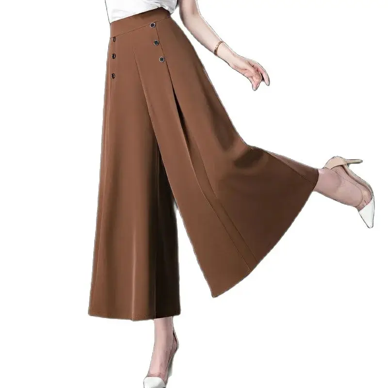 

Fashion High Waist Black Women's Wide Leg Pants Summer 2022 Loose Show Thin Nine Points Culottes Leisure Elegant Toss Pants Lady