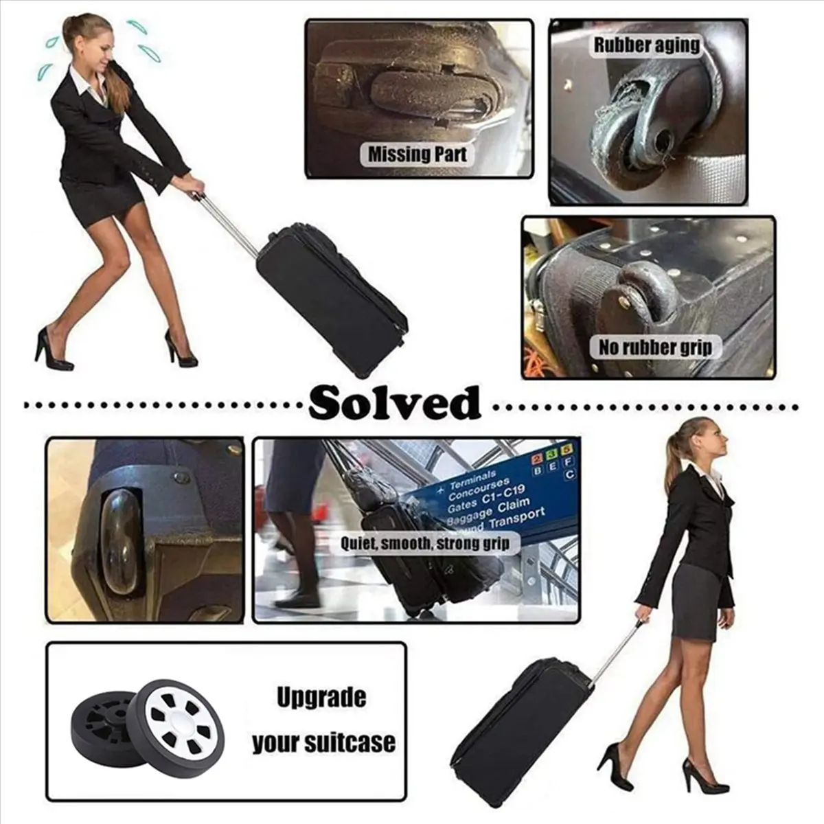 55x13 مللي متر مجموعة من 2 عجلات استبدال حقيبة الأمتعة عجلة ، حقيبة الأمتعة بو عجلات دوارة محامل إصلاح KitA-A51M #1