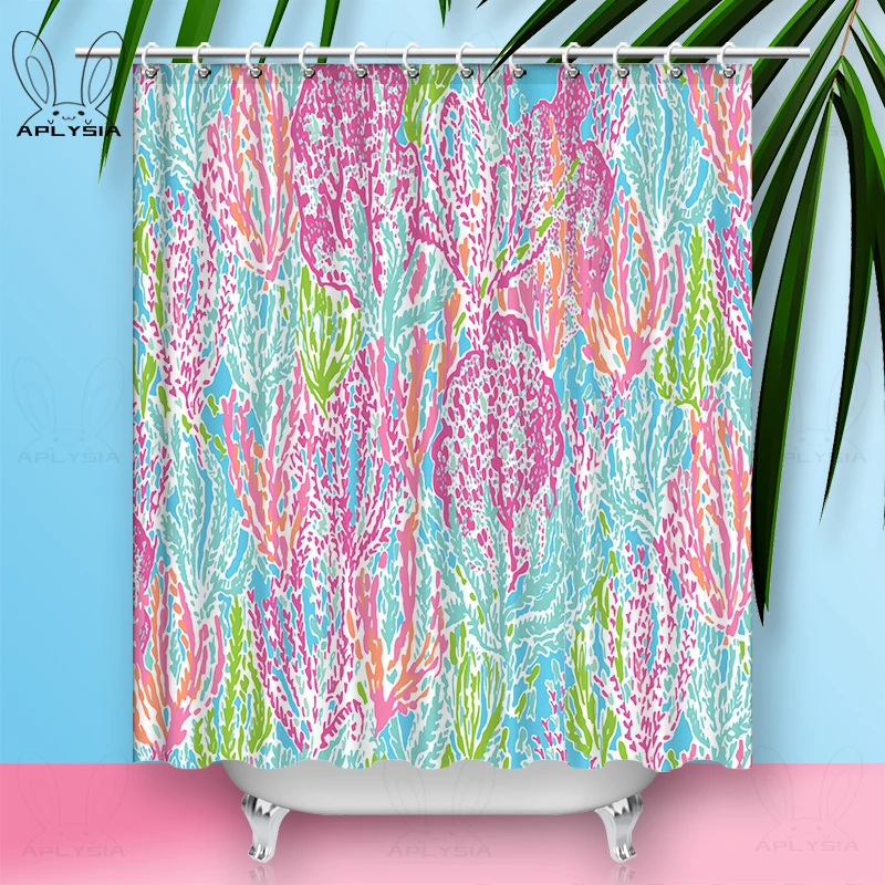 

Colorful Ocean Coral Jungle Shower Curtain for Full Bathroom Set Window Waterproof Fabric Polyester with Hooks Accessories