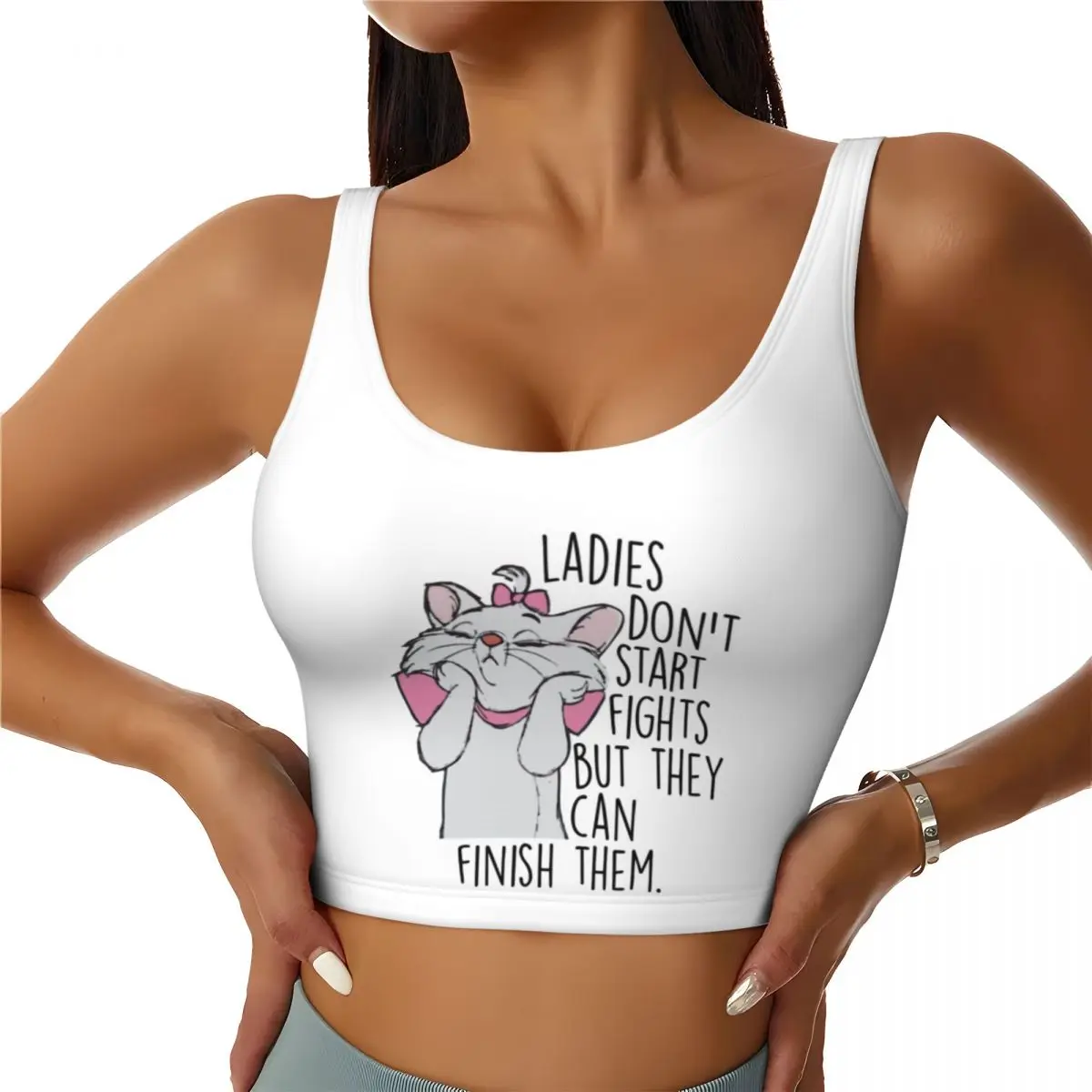 

Custom High Impact Funny Marie Cat Cute Sports Bra for Women Girly Kitten Gym Workout Yoga Crop Top