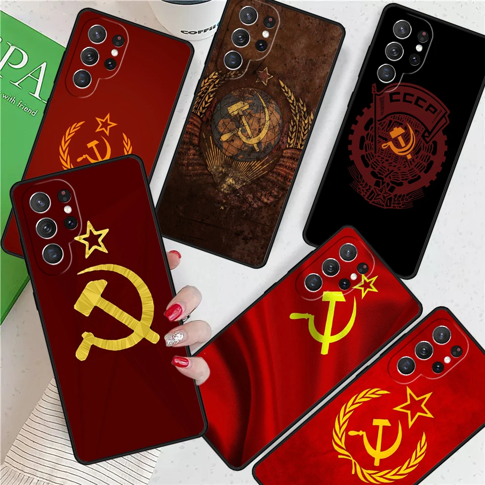 Russia Soviet Emblem Flag For Samsung Galaxy S24 Ultra S21 S22 S8 S9 S10 5G Note 10 20 Plus FE S23 Phone case Cover Coque