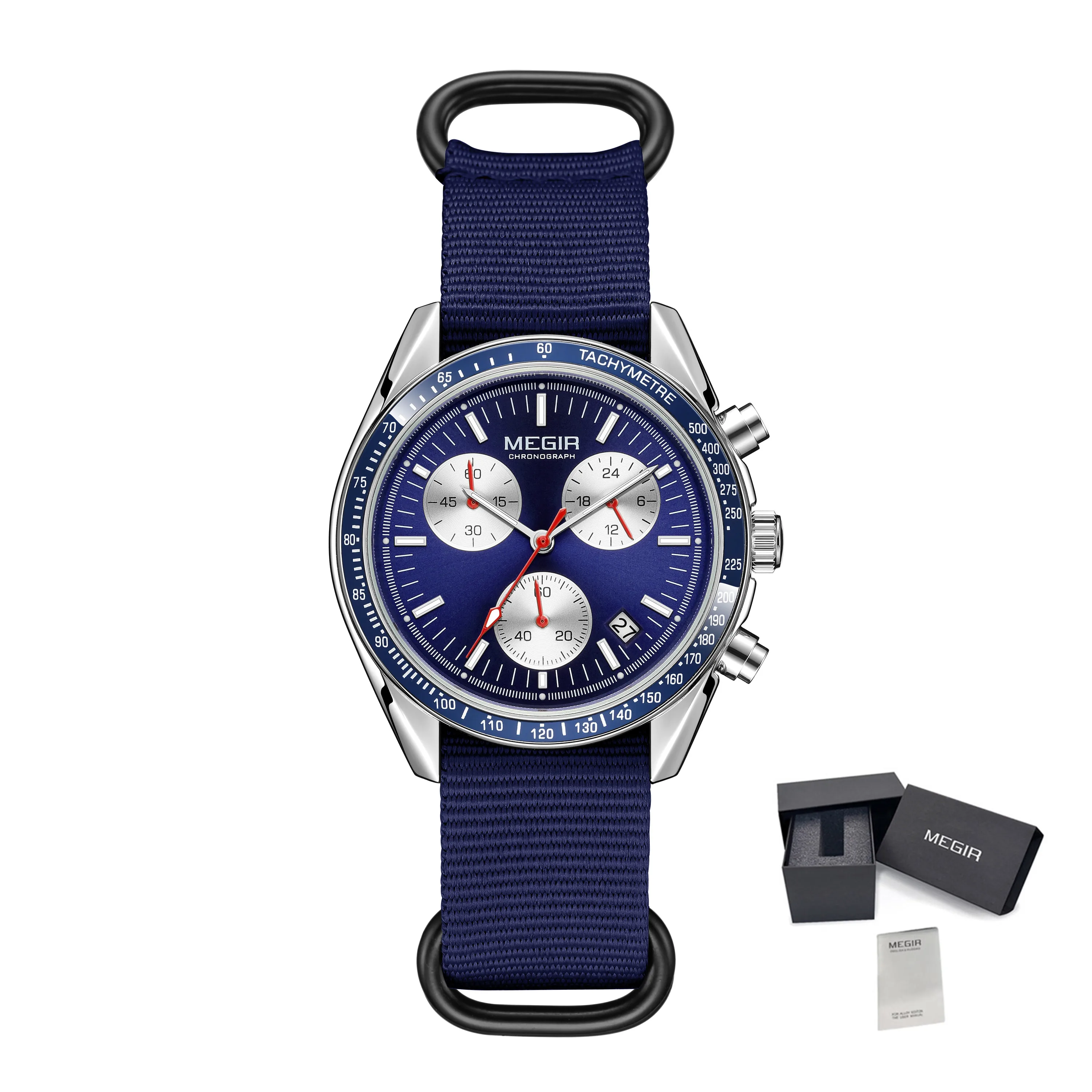 MEGIR Men's Watch Fashion Canvas Sports Wristwatch Waterproof Quartz Military Chronograph Date 24-hour Display Reloj Hombre 2247