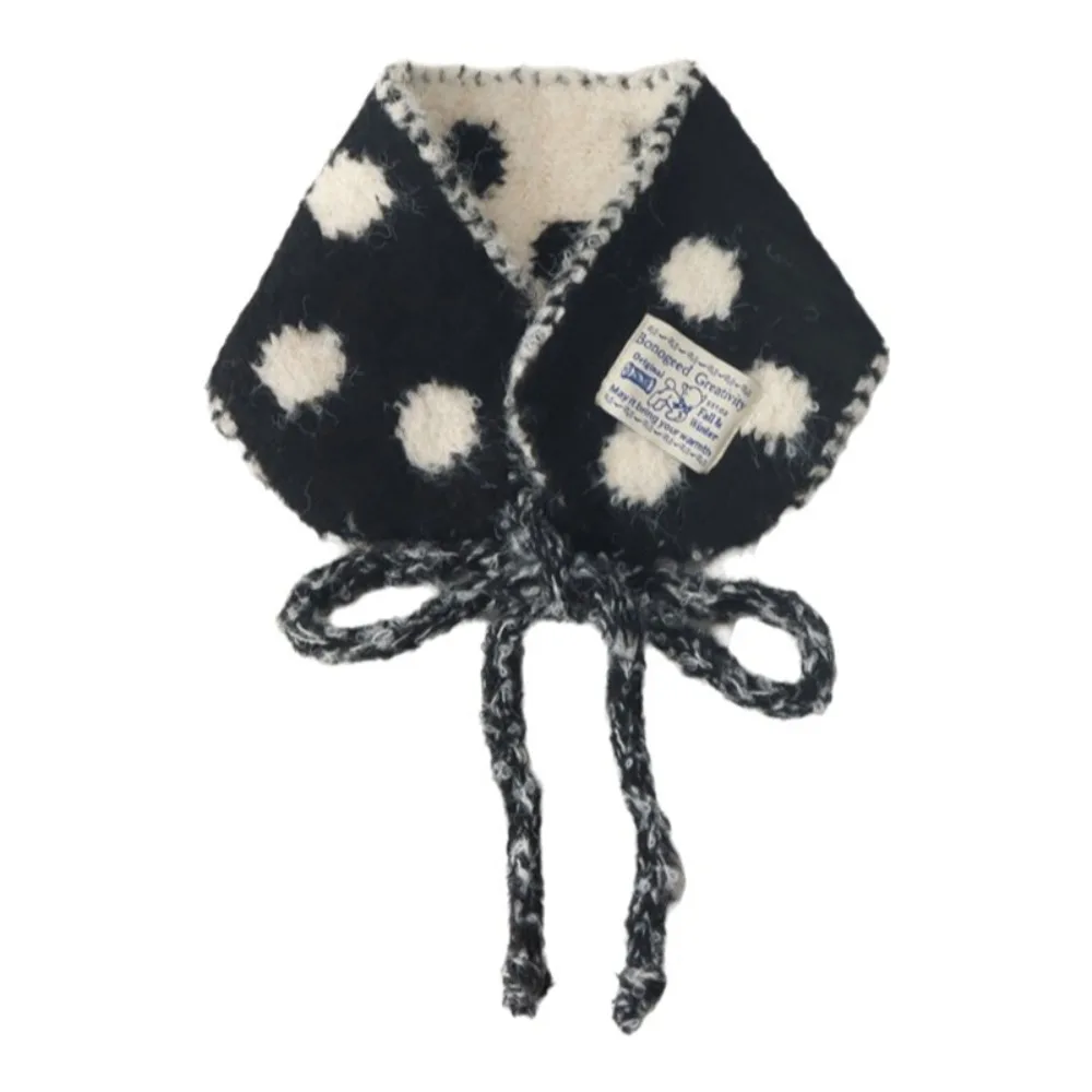 Fashion Knitted Earmuff Hat Scarf Strap Tie Polka Dot Earflap Headwear Earflap Multifunctional Earmuff Hat Women Girls