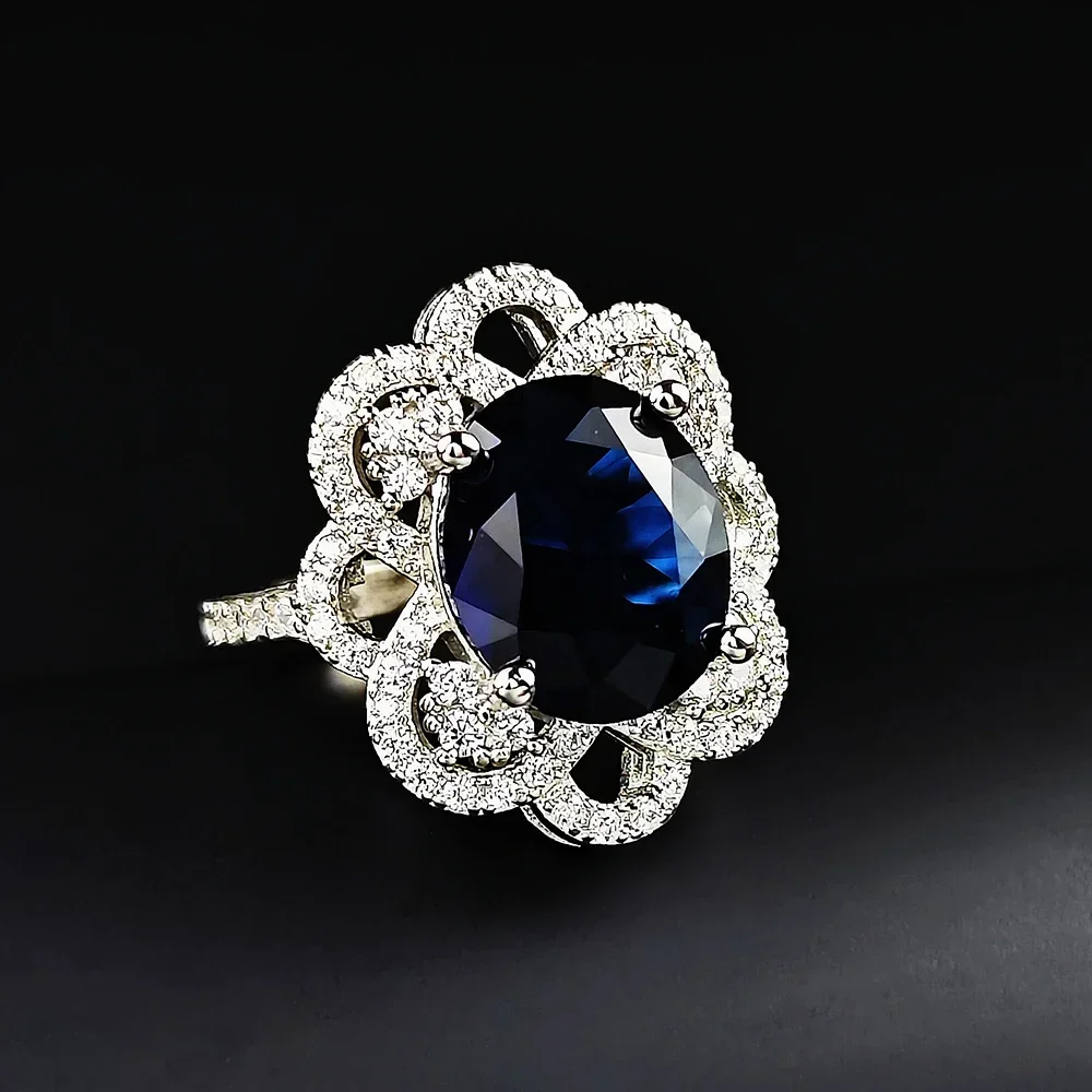 Vintage Luxury Elegance Creative Floral Design Elliptical Super Flash Synthetic Zircon Open Ring Free Shipping Items R8157