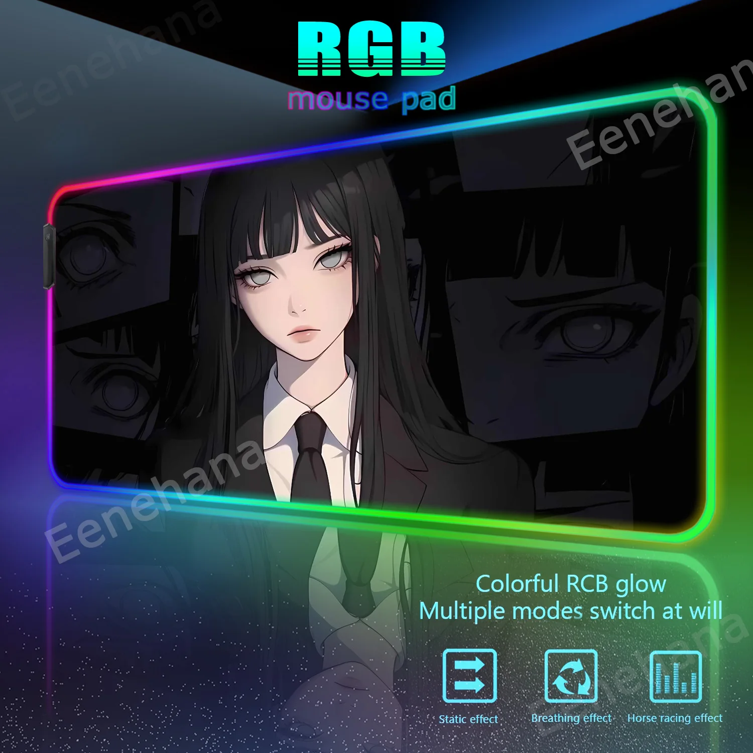 Imagem -04 - Rgb Devil Mask Rubber Mousepad Demônio Anime Girl Office hd Print Desk Mat Gaming Rgb Gamer Locking Edge Computer Luminescence Pad