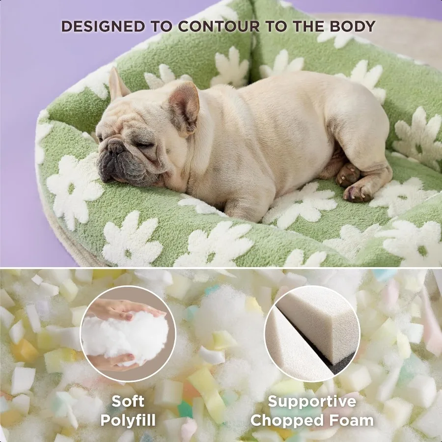 Łóżko dla psa Lesure Cute dla średnich psów, nadające się do prania, przytulne łóżko dla zwierząt, ortopedyczna sofa z żakardowym, puszystym pluszem, antypoślizgowym dnem, 30x24