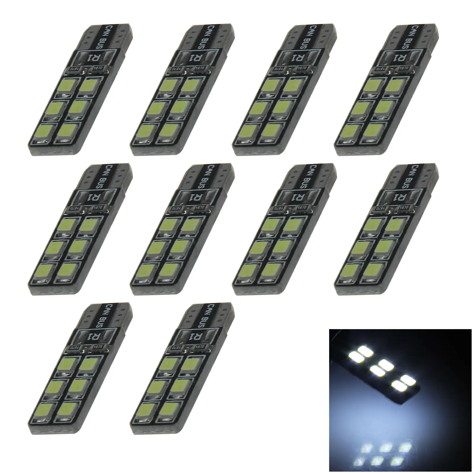 10x White RV T10 W5W Reverse Light Backup Bulb Canbus Error Free 12 Emitters 2835 SMD LED 464 555 558 A097-W