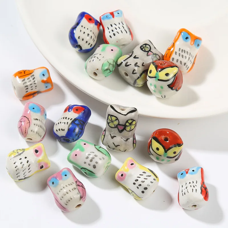 

5pcs DIY Hand Painted Owl Ceramic Beads Pink/Red/Yellow/Blue Loose Spacer 17x12x10mm Ceramics Bead For Jewelry Making Bracelet
