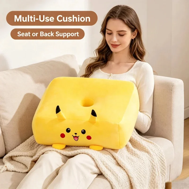 Pikachu Plush Chair Cushion, Thickened Square Stool Mat, Summer Cool Breathable Butt Pad, Height Increase Seat Pad for Dorm