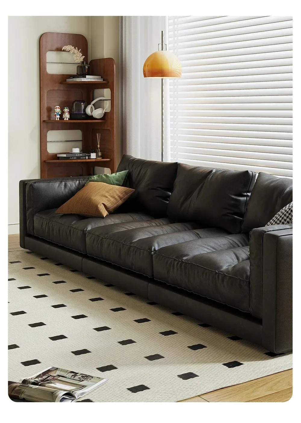 Italian style, modern minimalist cowhide sofa, small apartment tofu block living room, high-end sense