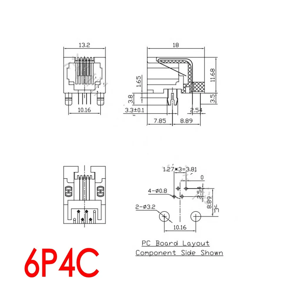 100 Stück RJ11 4P4C 6P4C 6P6C 8P8C 95001 Telefonbuchse Gebogene 90-Grad-Buchse PCB-Anschluss 4-polig 6-polig 8-polig Kunststoff – Detail 8