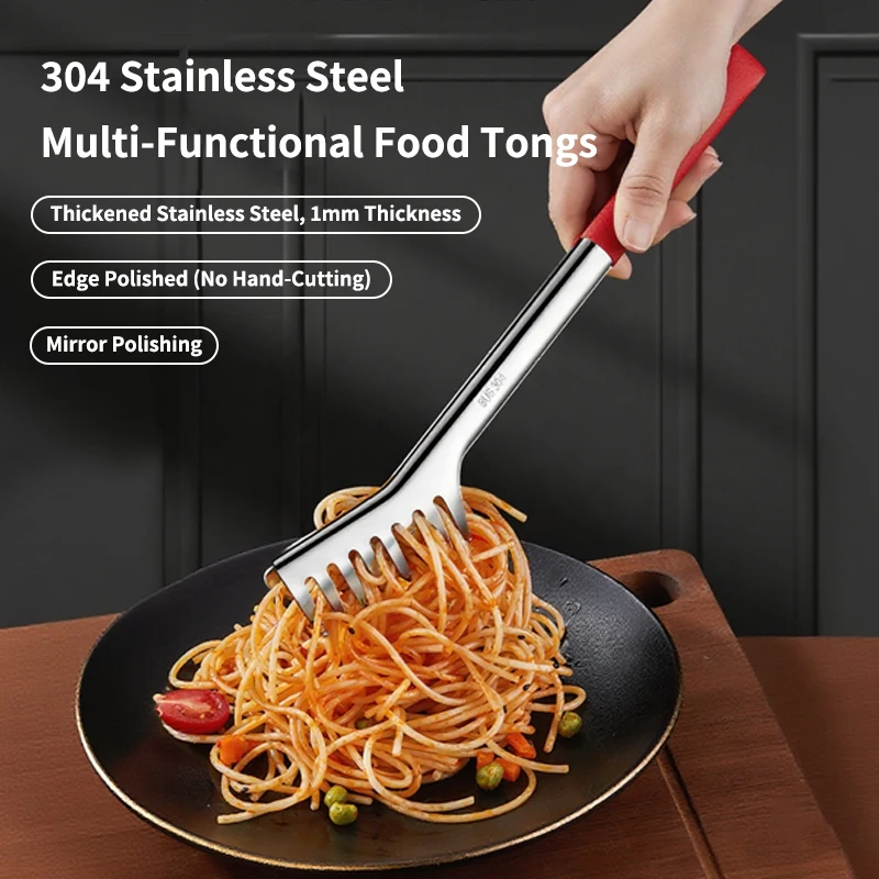 Pinzas para alimentos multifunción de acero inoxidable 304, agarre de silicona antideslizante, cabezal en forma de peine, para asar/fideos/cuar