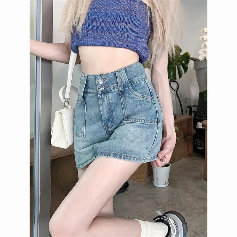 Retro high-waisted denim short skirt female 2024 summer new high-waisted thin loose anti-walking a word package hip skirt ins