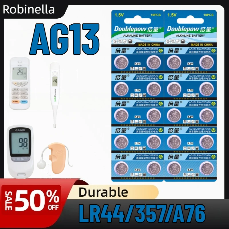 

AG13 LR44 Button Cell 1.5V Watch Battery, Compatible with 303 357 11.6x5.4mm Electronic Bracelet
