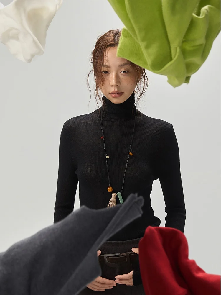 

Soft High Ne Knitted Wool Blend Base irt Vintage Sle Women's Sweater Comfortable Fit Polyester Acrylic Nylon Wool Blend