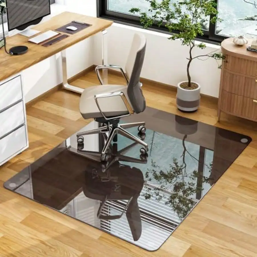 

46" × 55" [Tempered Glass] Chair Mat Durable Office Chair Mat on Carpet with 0.2" Thickness 4 Non‑Slip Pads Sleek and Sturdy