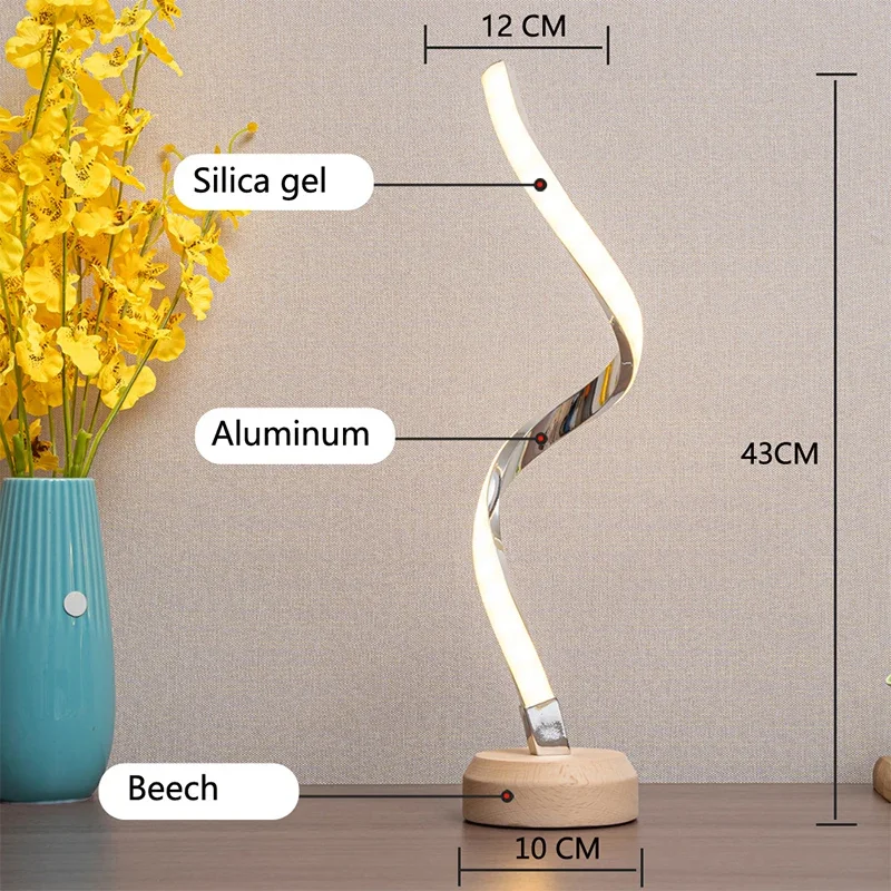 Einfache LED Spiral Tisch lampe moderne Massivholz Dekoration Wohnzimmer Bar dreifarbig Dimmen USB Schlafzimmer Nachttisch Nachtlicht