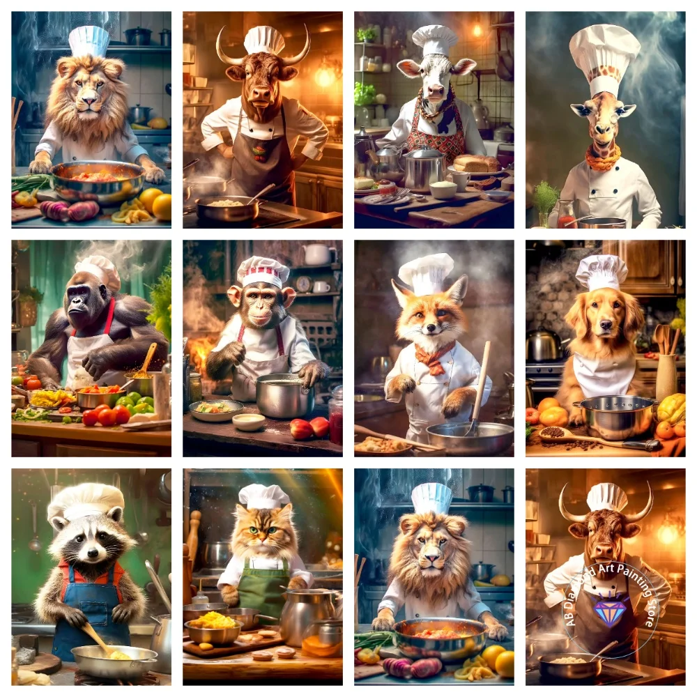 

Animal Chef AB Diamond Painting Kit Square Round Diamond 5D DIY Lion Fox Cat Dog Raccoon Mosaic Handmade Art Gift Home Decor