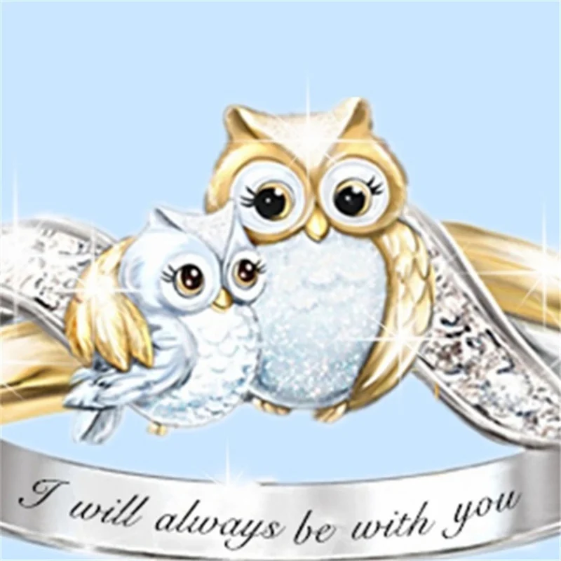 European and American New Fashion Simple Two tone Ring Women's Owl Animal Jewelry wholesale