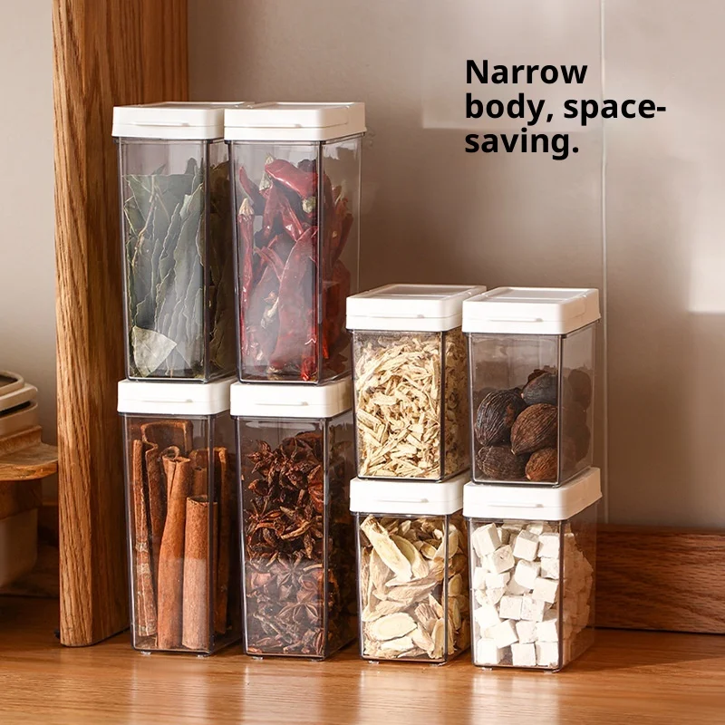 

Kitchen Spice Storage Box Transparent Container with Lid Sealed Moisture-Proof Flavoring Agents Organizer for Home Use