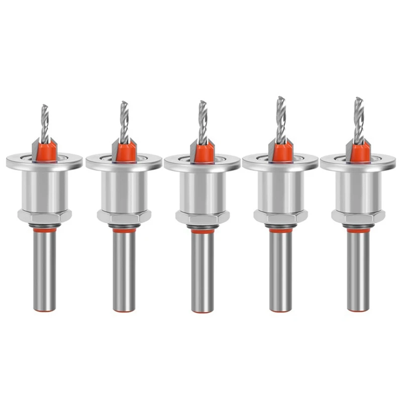 5Pc 8Mm Countersunk Drilling HSS-Shank Countersink Woodworking Router Bit Set Milling Cutter Screw Extractor Demolition