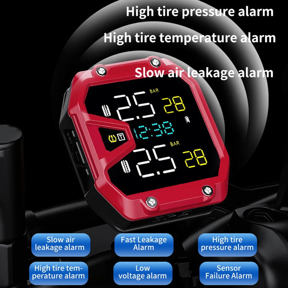 Motorcycle Air Pressure Sensor QC3.0 Rapid Charging Real-Time Tire Pressure Monitor Tire Pressure Detector for Emergencies Tool