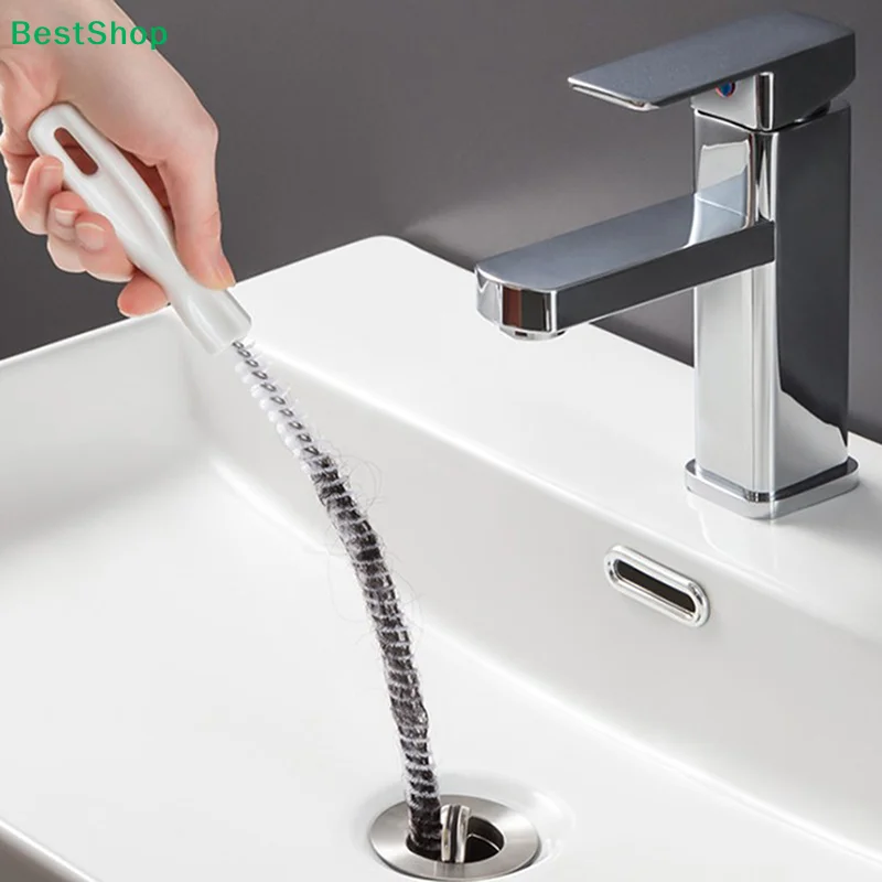 ★45Cm Portable Pipe Dredging Strip Hair Brush Cleaner Bend Sink Drain Cleaner Sticks Clogging Remover Kitchen Plastic Strip