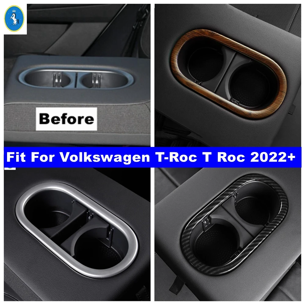 

Carbon Fiber Car Interior Rear Seat Water Cup Holder Frame Decor ABS Accessories Cover Trim For Volkswagen T-Roc T Roc 2022 2023