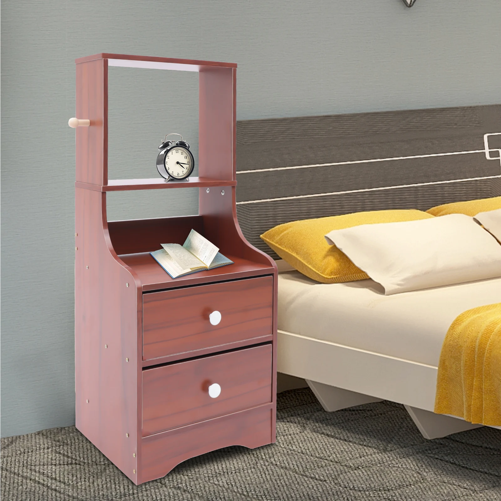 Modern Nightstand Tall Bed End Table Bedside Table with 2 Drawers and Storage Shelf Cabinet Furniture for Bedroom Living Room