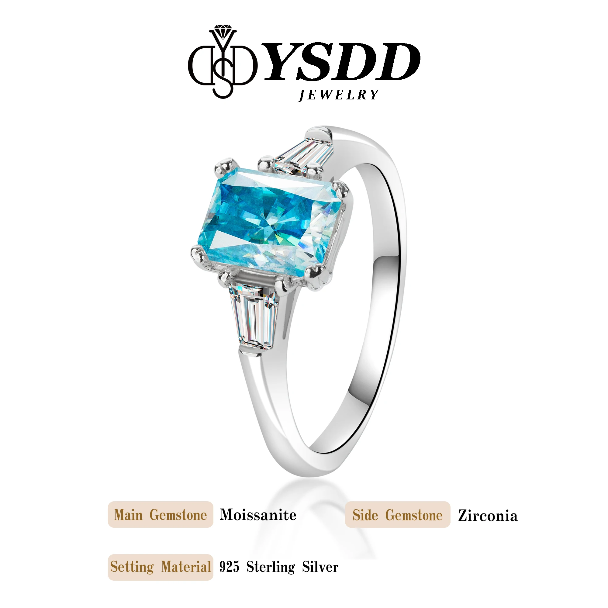 #154 YSDD Authentic D color 6*8MM sugar blue Moissanite ring 925 sterling silver light luxury fashion lady closed marriage ring