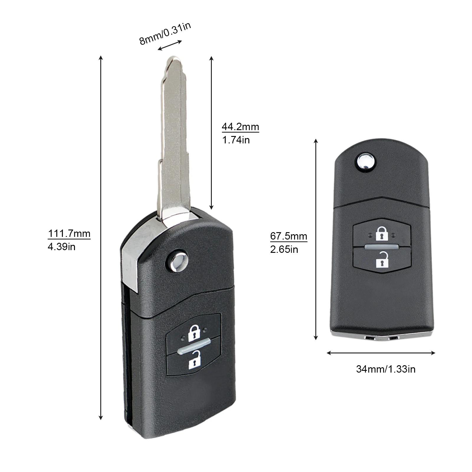 Mando a distancia para coche, carcasa plegable de repuesto, 2 botones, para Mazda 2, 3, 5, 6/BT50, CX-5, CX-7, RX8