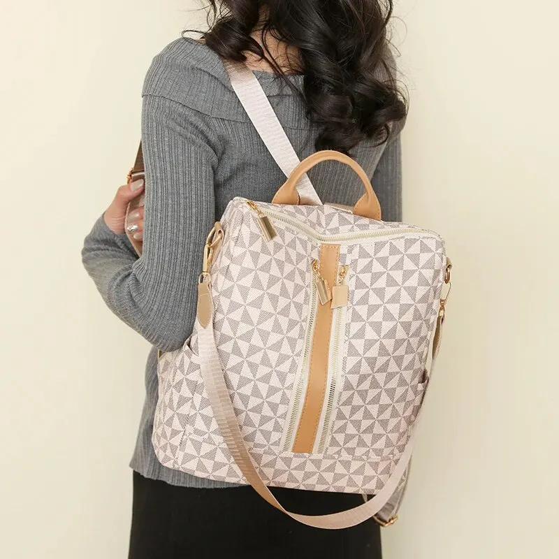 A Stylish Pu Backpack With Unique Pattern Design And Large Capacity Is Suitable For Commuting Shopping And Traveling