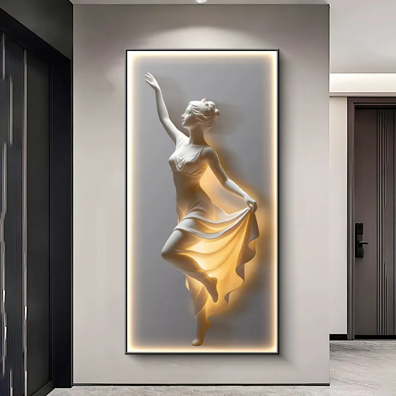 

Modern Entrance Decor Painting Simple Abstract Corridor Hanging Painting Character Goddess LED Mural Lamp Painting Home Decor