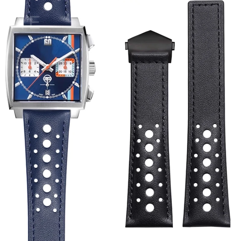 Pulseira de couro genuíno elegante de cavalheiro de 22 mm para Tag Heuer Carrera Heritage Monaco Series pulseira de relógio macia e confortável