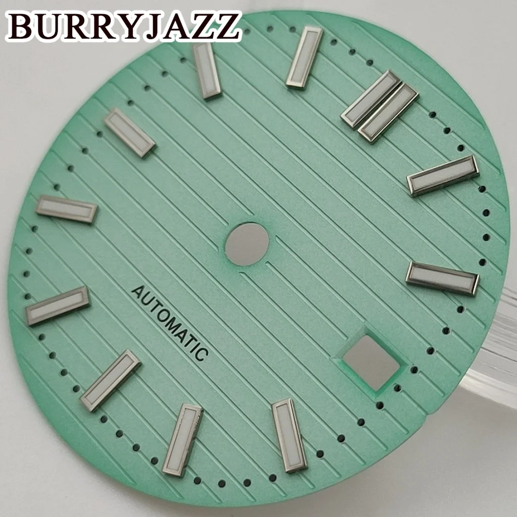 BURRYJAZZ 30.5mm Pink Green  Sterile Watch Dial Luminous Dial Fit NH35 Movement Fit 3 O'clock 3.8 O'clock  Case Crown