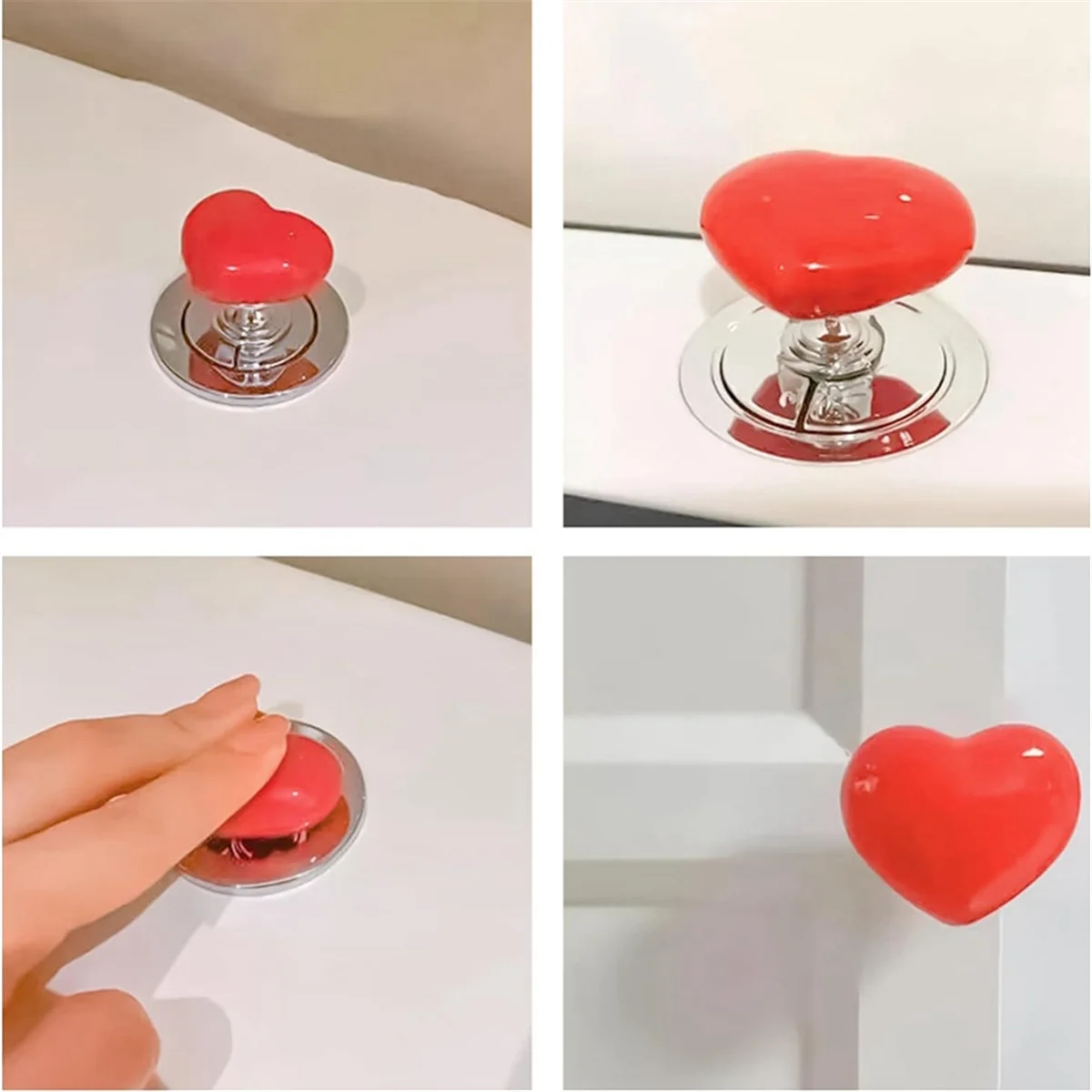 A96Q-Handle Toilet Press Button Heart Shaped Press Tank Push Switch Toilet Bathing Room Decor White