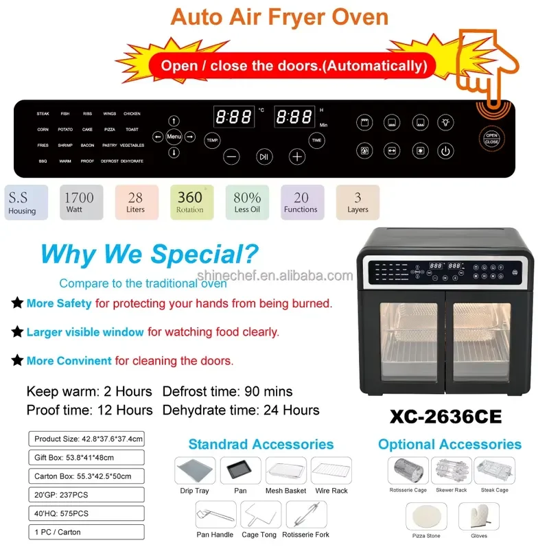 12L 14L 20L 23L 26L 28L 30L Touch Screen Horno Freidora De Aire Oilless Stainless Steel Electric Digital Air Fryer Toaster