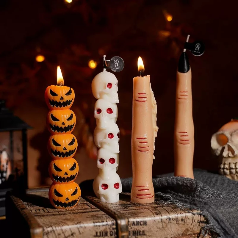 Skull head pumpkin long pole scented candle Halloween funny atmosphere ritual prop modeling creative ornament