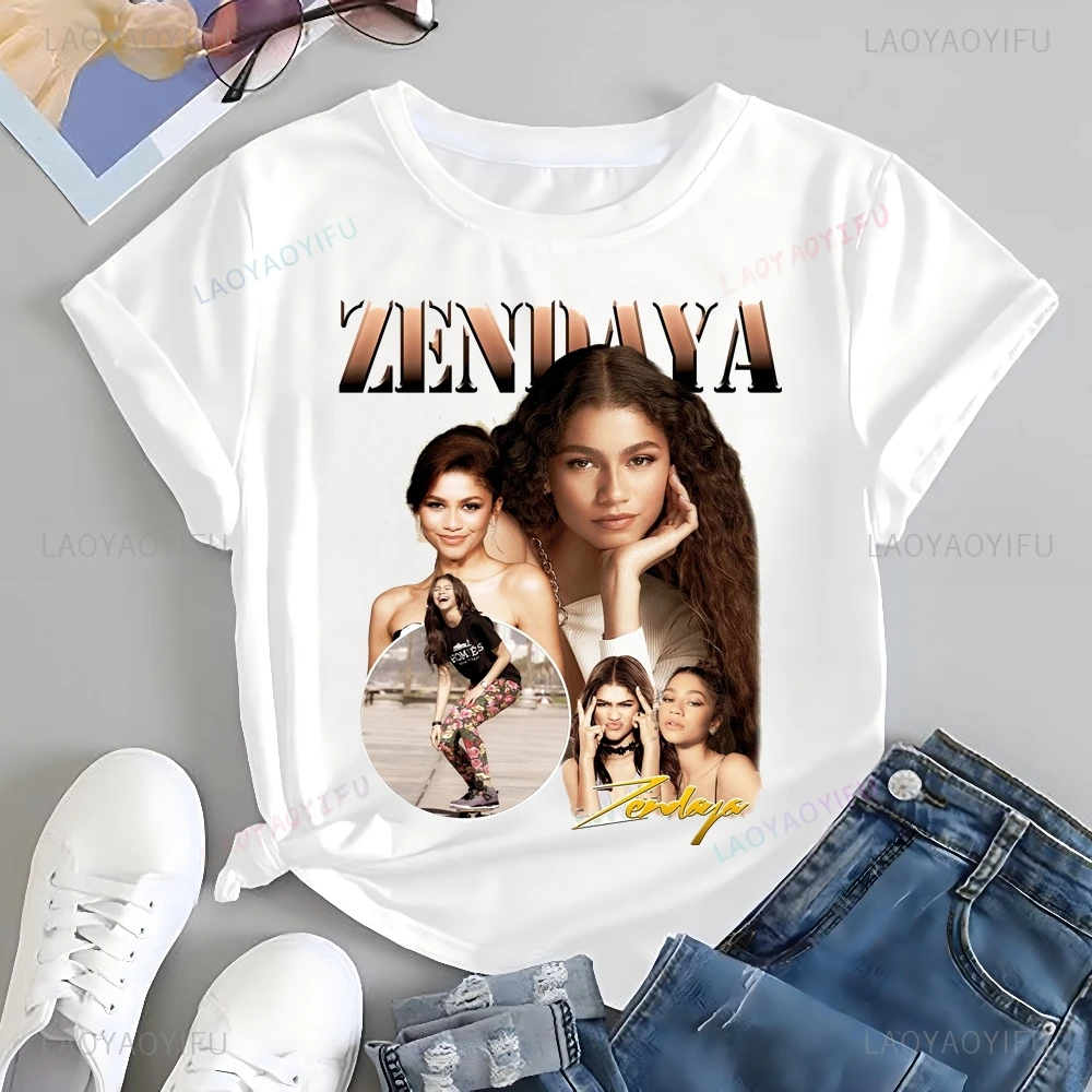 Streetwear Zendaya Singer Printed T-shirt Top Zendaya Trend Harajuku Short Sleeved Unisex Shirt Graphic Oversized T-shirt