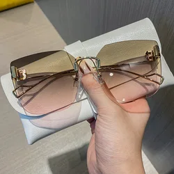 Vintage Designer Sunglasses Womens 2024 Fashion Oversized Rimless Sun Glasses For Men Retro Square Shades Oculos UV400