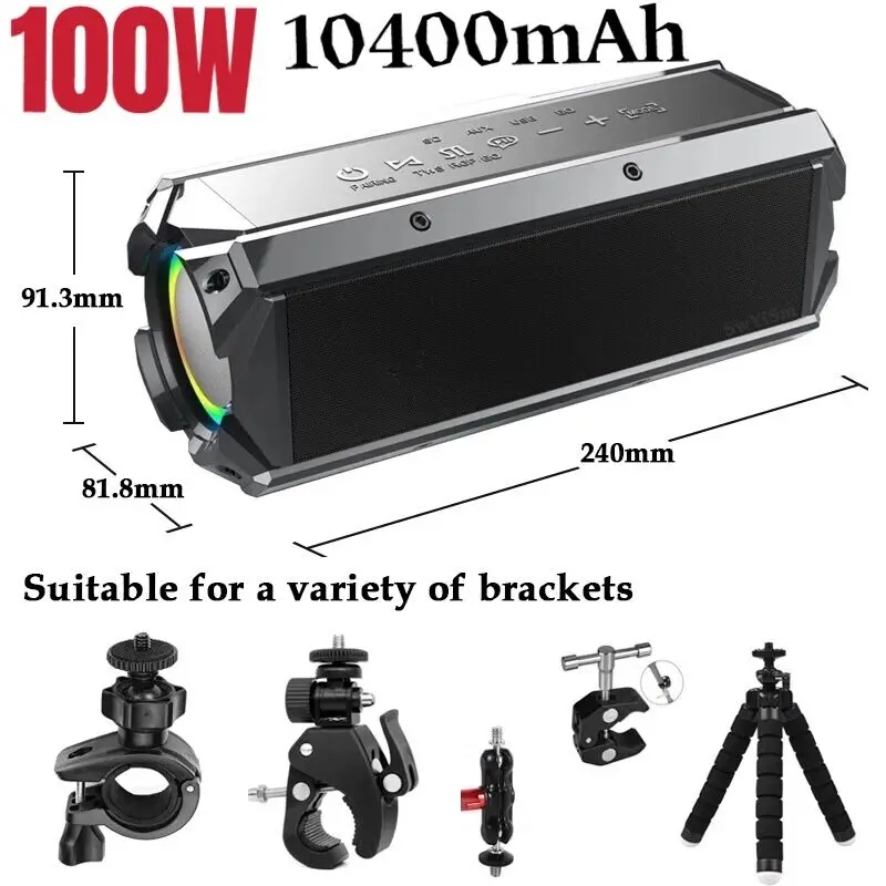 Altavoz Bluetooth portátil para exteriores, Subwoofer estéreo 3D de alta potencia de 100W, inalámbrico, para música, cine en casa, compatible con TWS