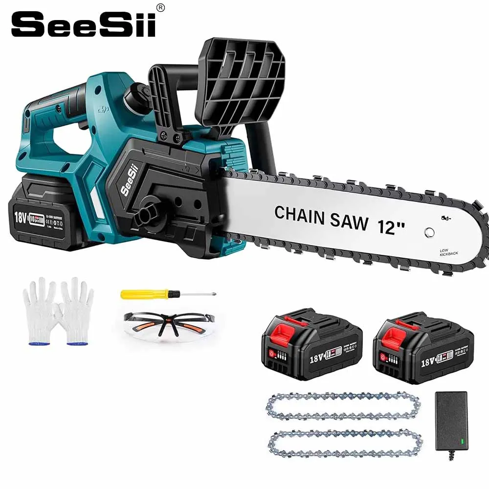 SEESII 12 بوصة منشار كهربائي بدون فرش لبطارية ماكيتا منشار سلسلة لاسلكي قطع شجرة الحطب أداة تشذيب الحدائق دبوس