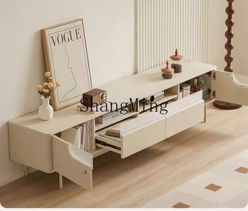 ZYYhome طاولة قهوة كريمية لغرفة المعيشة، شقة صغيرة منزلية جديدة، خزانة تلفزيون قابلة للإزالة #1