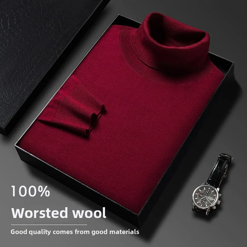 

High Quality 100% Wool Sweater Double Collar Men's Long Sleeve Sweater