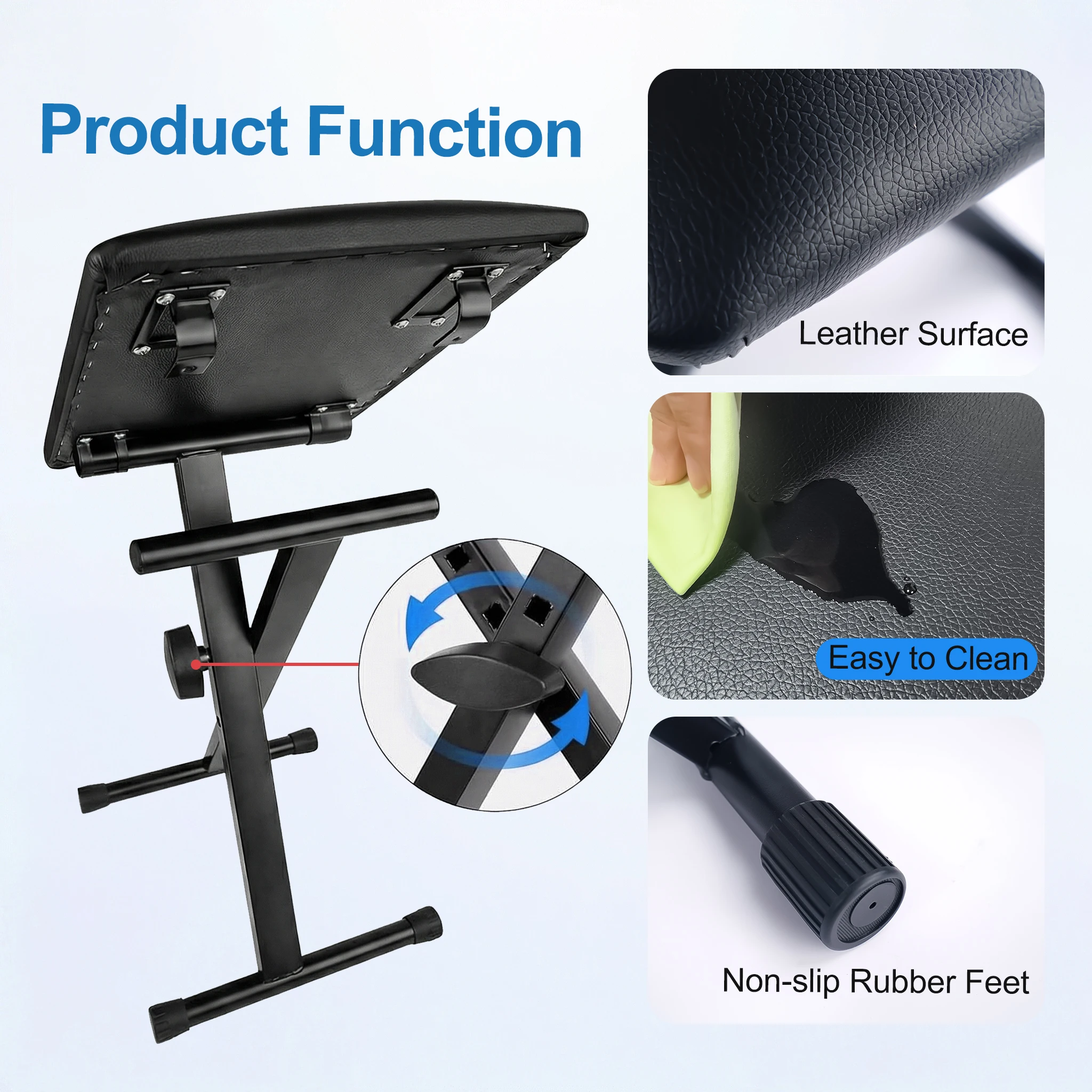 X-Style Adjustable Piano Bench Keyboard Bench Portable Stool Collapsible Chair Foldable Seat Non-Skid Design