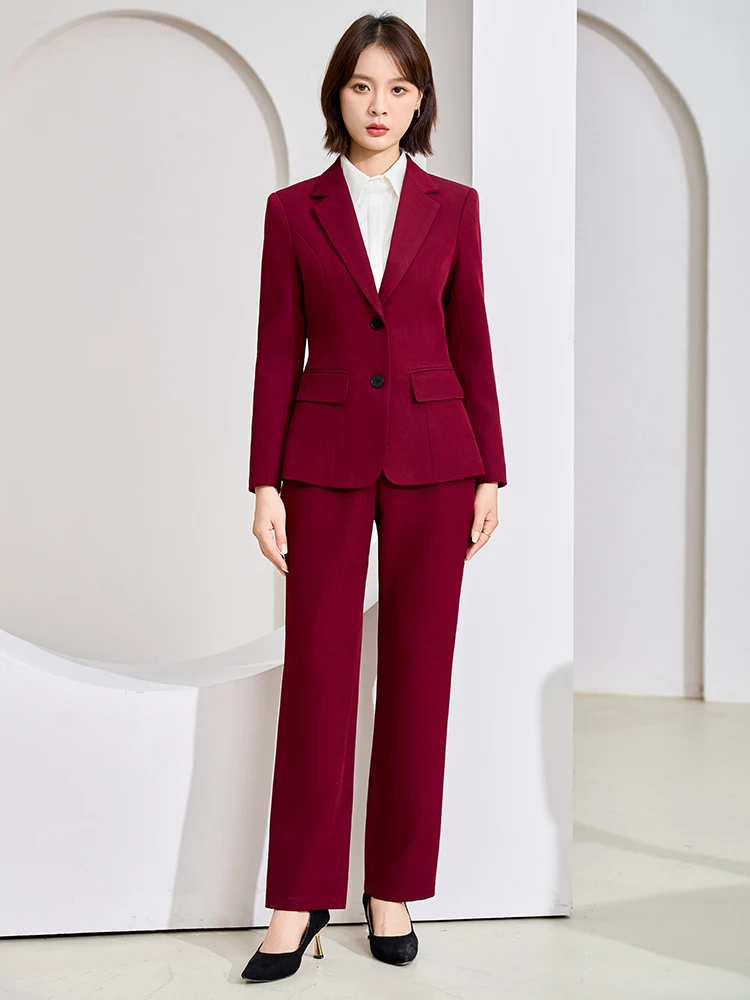 بدلة بناطيل نسائية رمادي كحلي أحمر مكتب السيدات ملابس عمل نسائية مكونة من قطعتين سترة رسمية وبنطلون